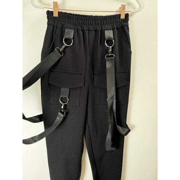 Carmar Faux Suspender Punk Rock Grunge Gothcore Emo Gothic Black Jogger Pants 6 - Picture 3 of 9